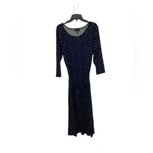 Nina Leonard Silvia MIDI Dress 3/4 Sleeve Navy Blue L